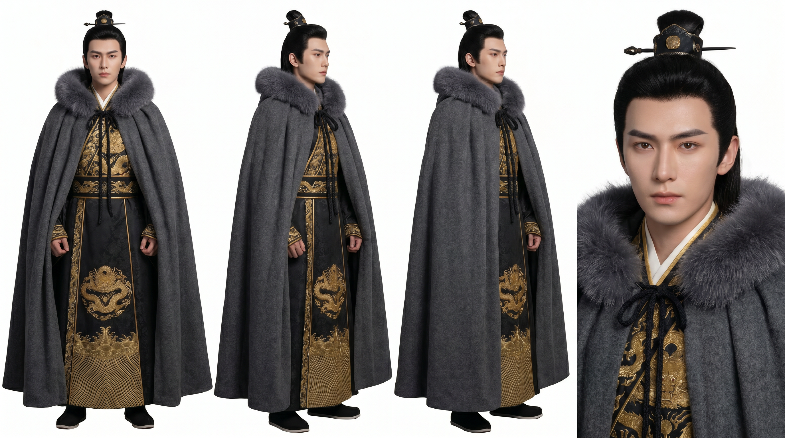 雪夜男主的服装与多角度外观